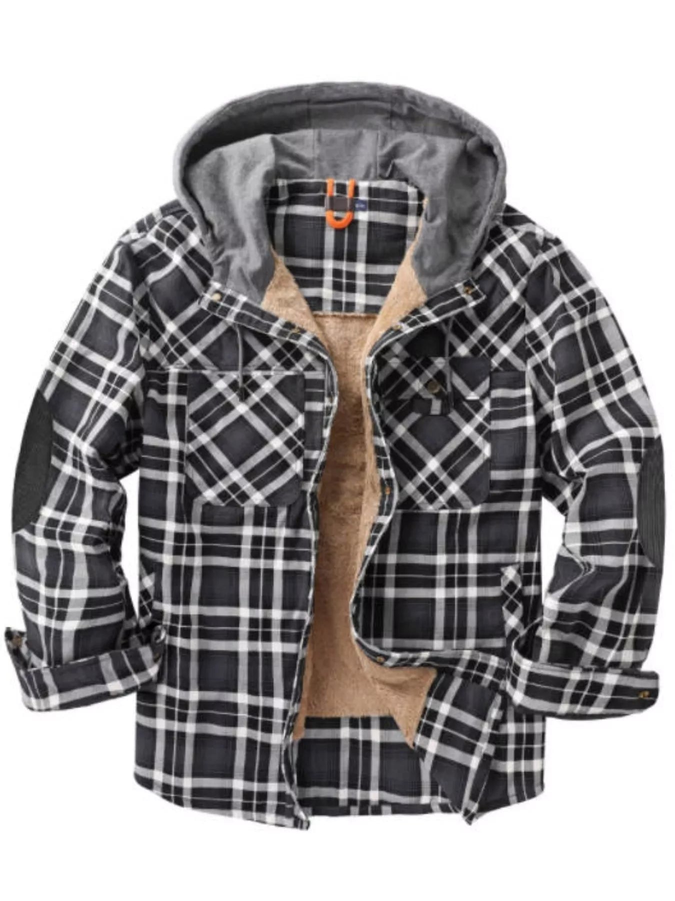 Men's Snap Down Plaid Flannel Hooded Jacket - -