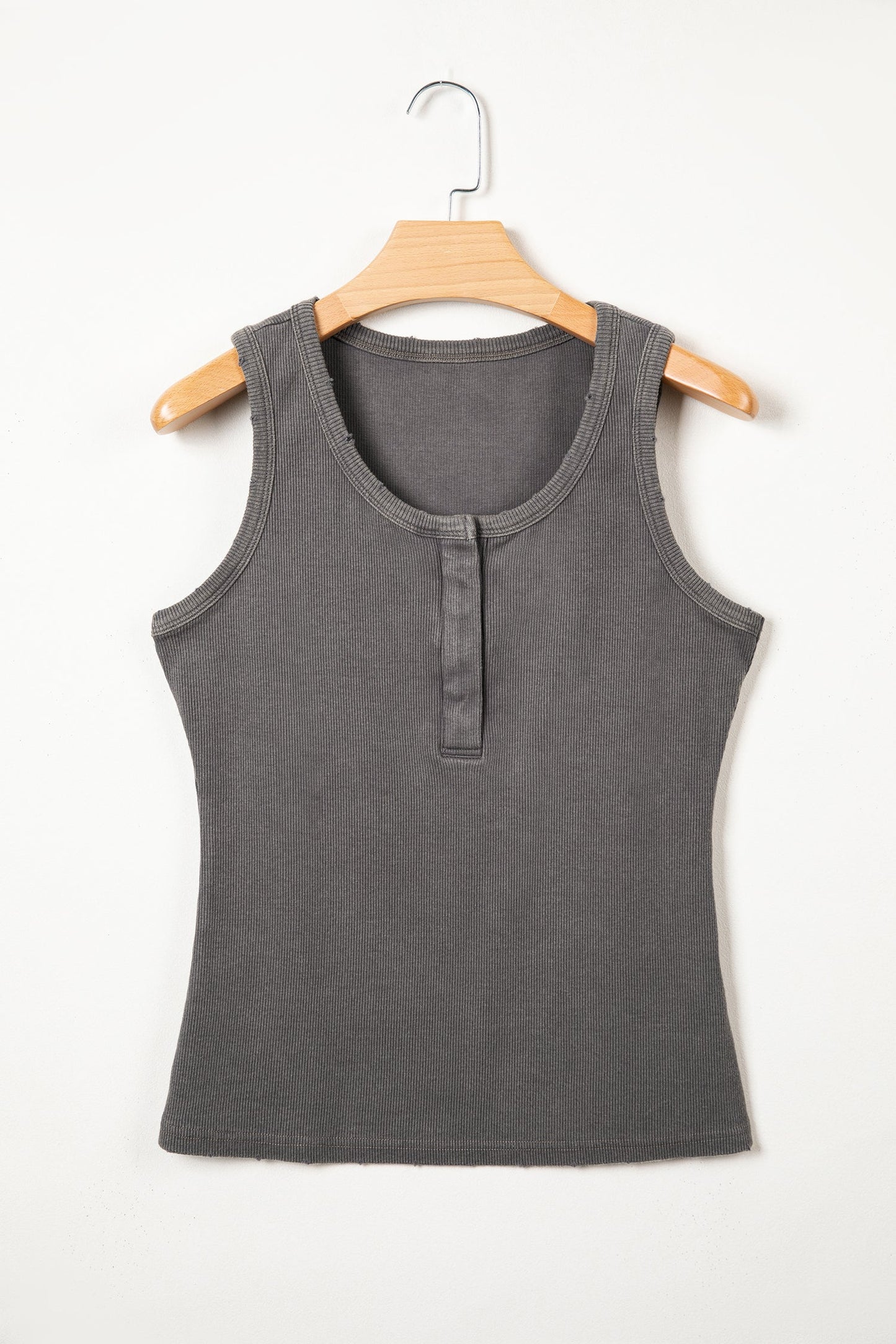 Medium Grey Vintage Distressed Ribbed Mineral Wash Tank Top- I am a Fashion Junky- {{Product type}}