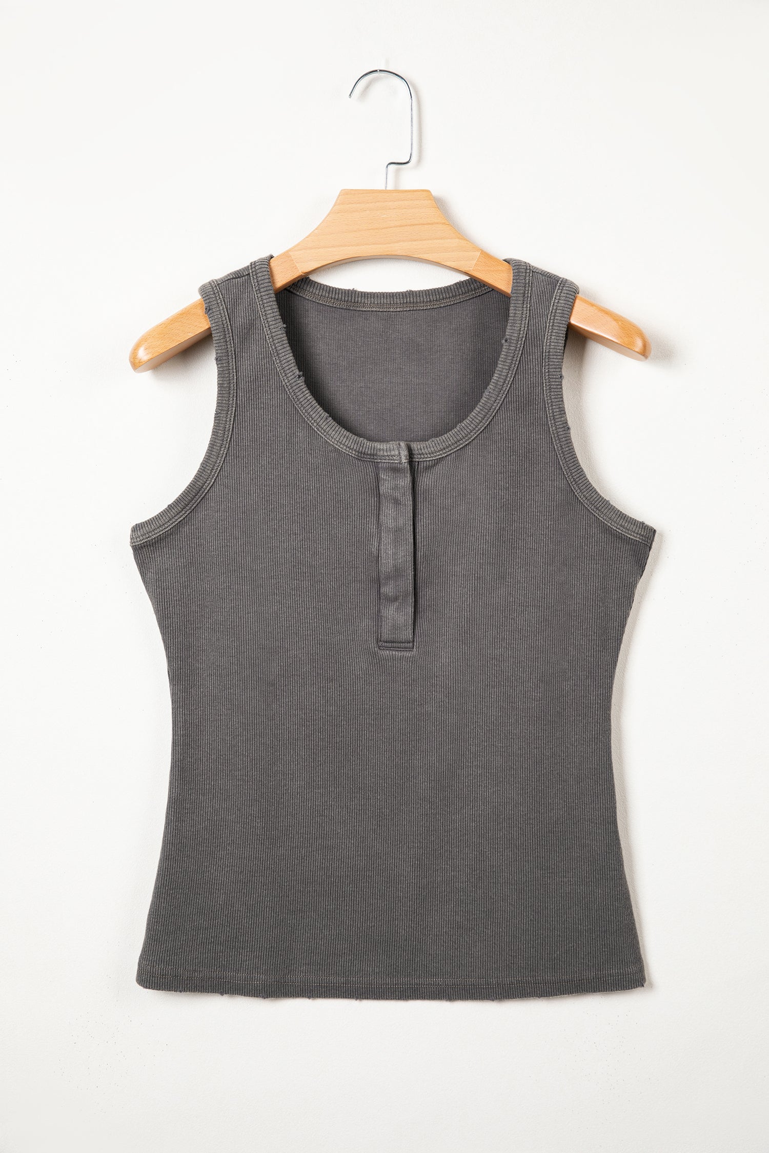Medium Grey Vintage Distressed Ribbed Mineral Wash Tank Top- I am a Fashion Junky- {{Product type}}