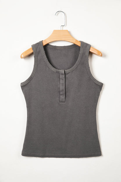 Medium Grey Vintage Distressed Ribbed Mineral Wash Tank Top- I am a Fashion Junky- {{Product type}}