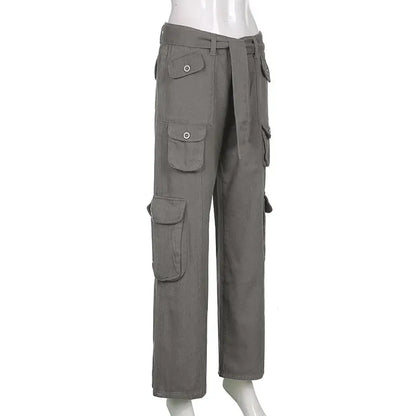 Y2K Pockets Cargo Pants Straight Oversize Pants Low Waist Wide Leg Baggy Jeans