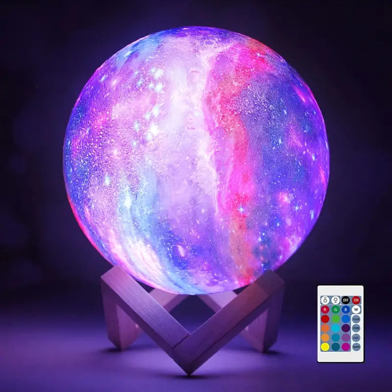 16-Color 3D LED Moon Light with Stand - Night Light - - night light