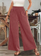 Bohemian Wide Leg Embroidered Side Stripe Pants - Rust -