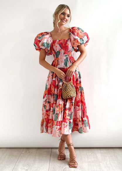 Floral-Print Off-Shoulder Loose Dress for Women - - dress