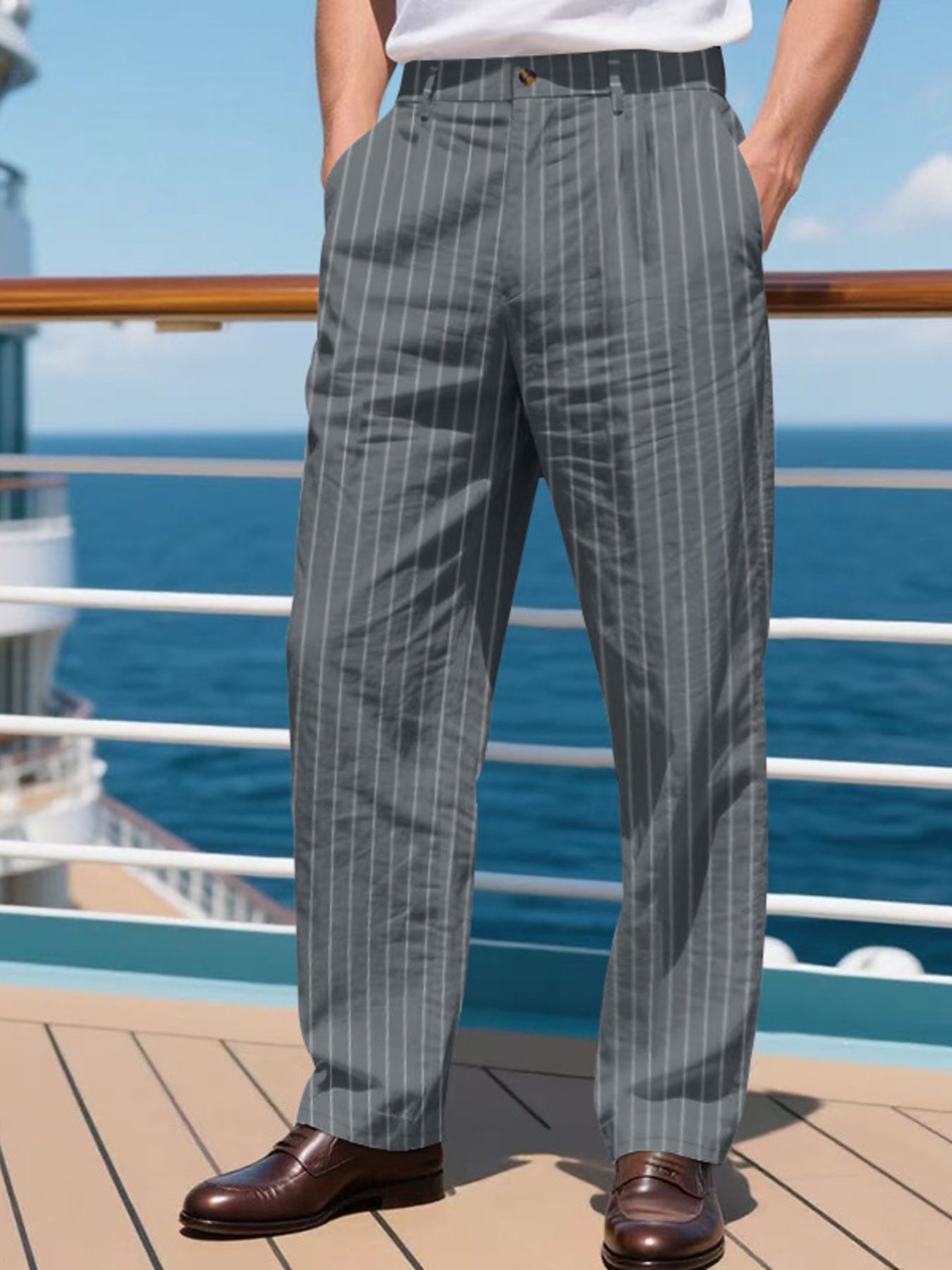 Men's Full Size Striped Wide Leg Pant Plus Size - -