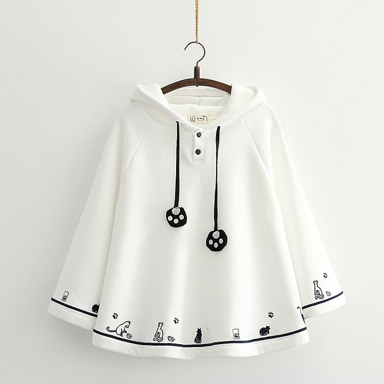 Cute Heart Cat Embroidery Cape Coat for Girls - White One Size - cape