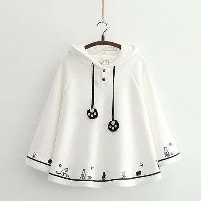 Cute Heart Cat Embroidery Cape Coat for Girls - White One Size - cape