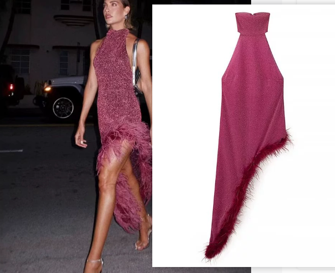 Feather Wine Red Sequined Halter Dress - New Wine Red S - dress