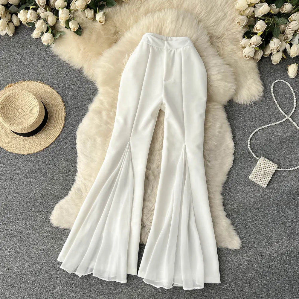 Irregular Stitching Flared Pants High Waist Slim Straight Tube Wide Leg Pants