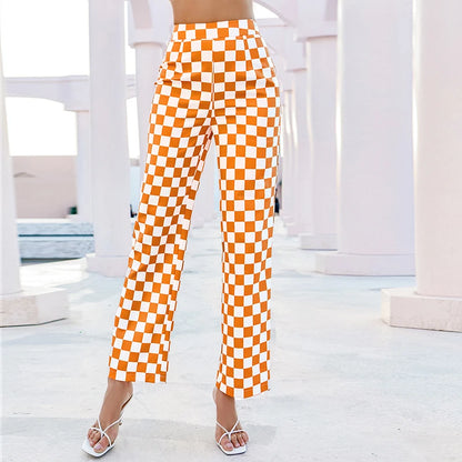 Women Double Crazy Checked Print Casual Pants