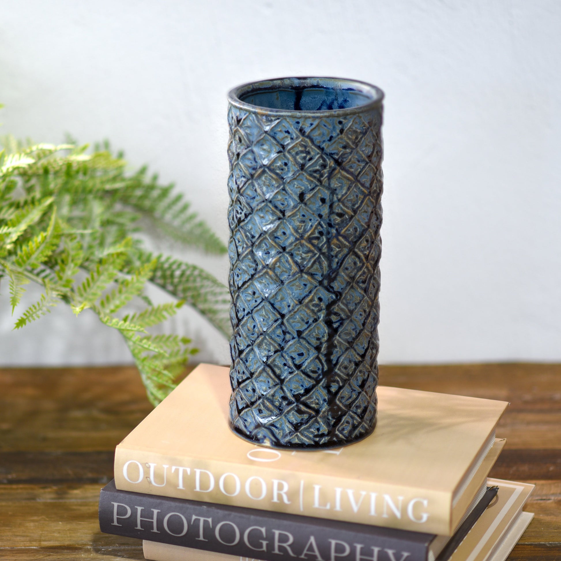 Blue Ceramic Diamond Pattern Vase | 2 Sizes - Small - Vases & Vessels