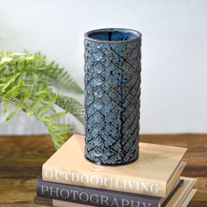 Blue Ceramic Diamond Pattern Vase | 2 Sizes - Small - Vases & Vessels