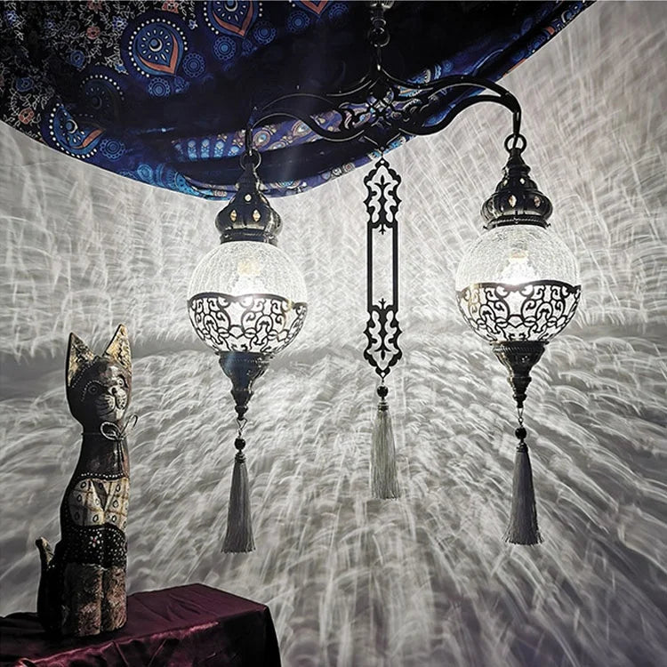 Moroccan Turkish Pendant Hanging Lamp Light Crack Glass Double Ceiling Light