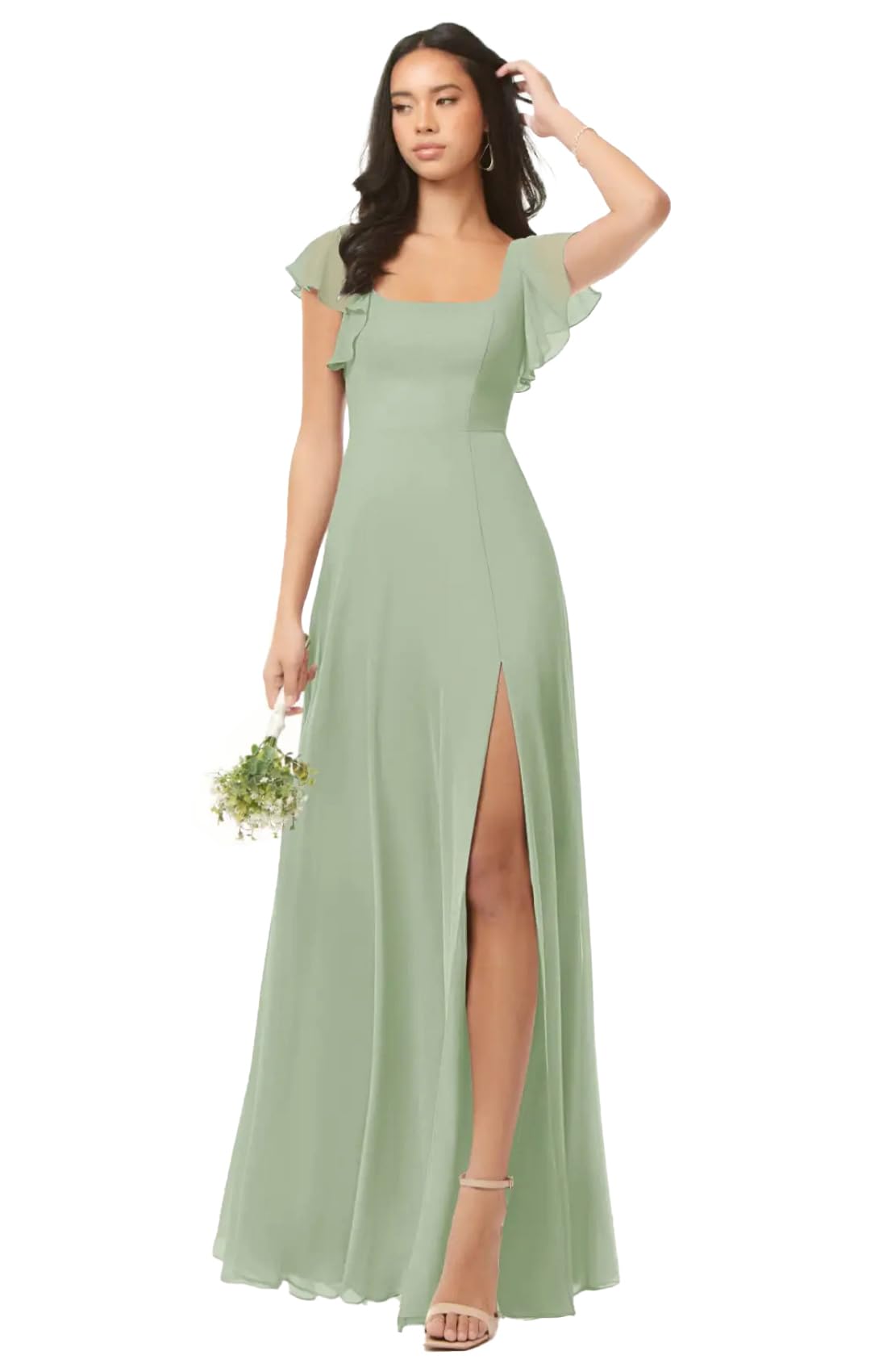 Elegance Empire Bridesmaid Gown with Slit - Dusty Sage - Dusty Sage 6 - dress