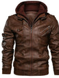 Men's Full Size Vintage Hooded Leather Jacket Plus Size - Brown -