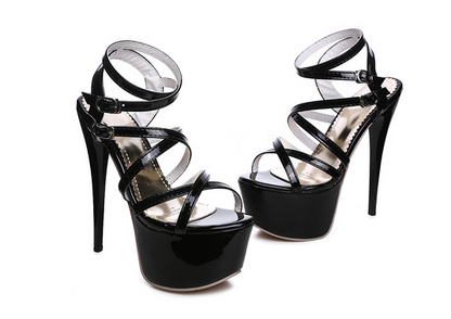 Strappy High Heels with Stiletto Design - Black 39 - heels