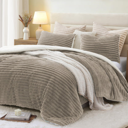 CozyFleece Queen Comforter Set Taupe - Taupe Queen (90"x90") - quilt