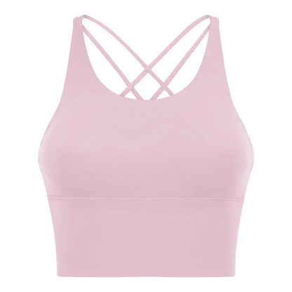 Comfort Full Support Padded Wire Free Cross Back Yoga Sports Bra Seamless pink2