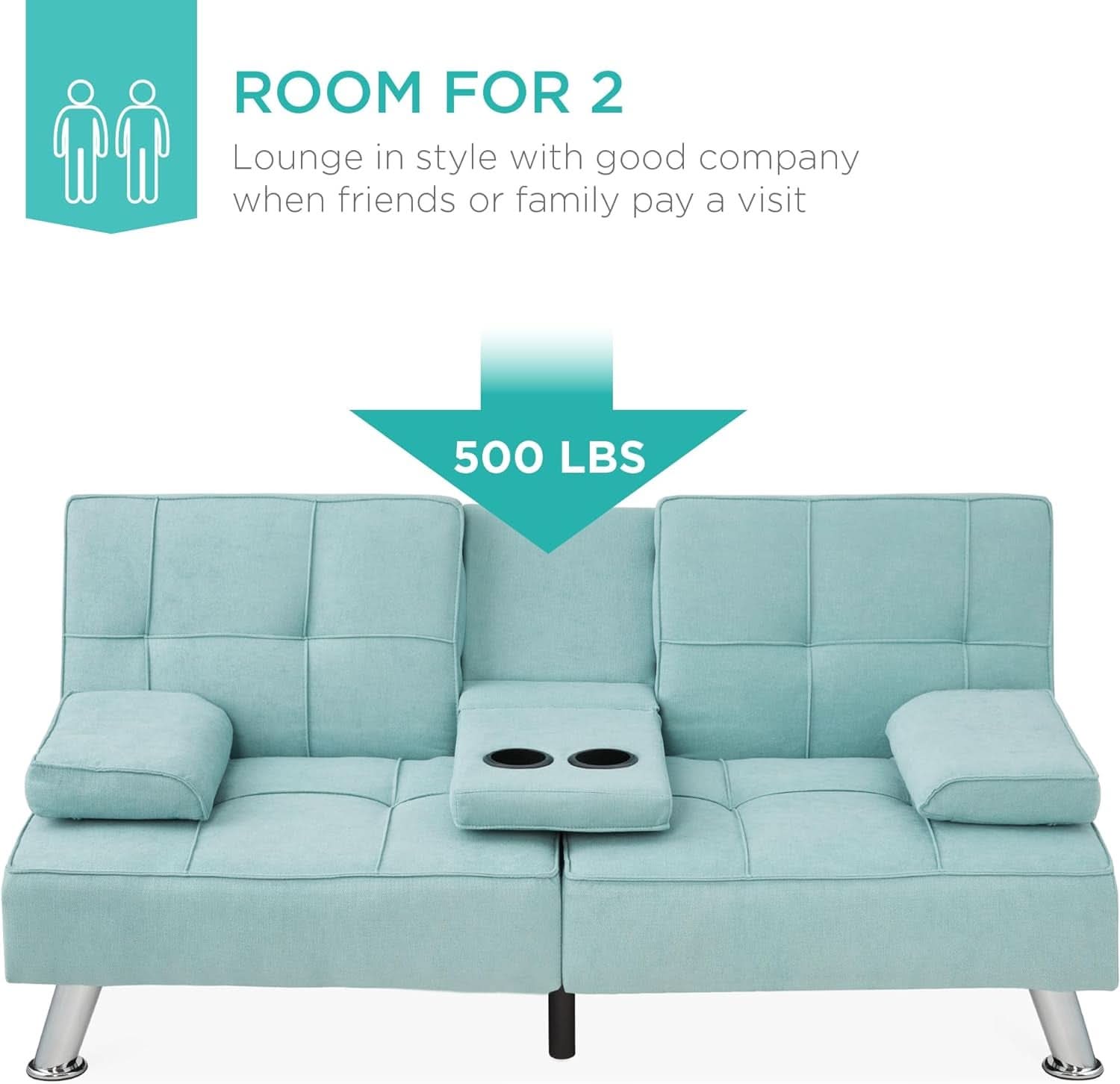 Linen Folding Futon Sofa Bed Aqua With Removable Armrests- ShipItFurniture- {{Product type}}