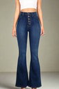 Flared Jeans Elastic Button Casual Boot Cut Pants High Waisted Blue Jeans Dark blue