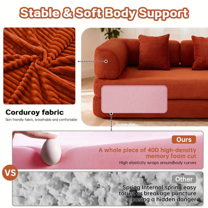 Sofa Bed Convertible 5-in-1 Corduroy Red Floor Steel Frame 74.8 In- NIKKI CASA- {{Product type}}