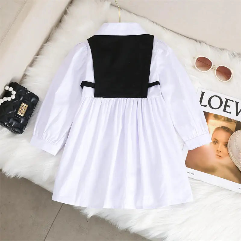 Girls Long Sleeve Casual Princess Bow Dress