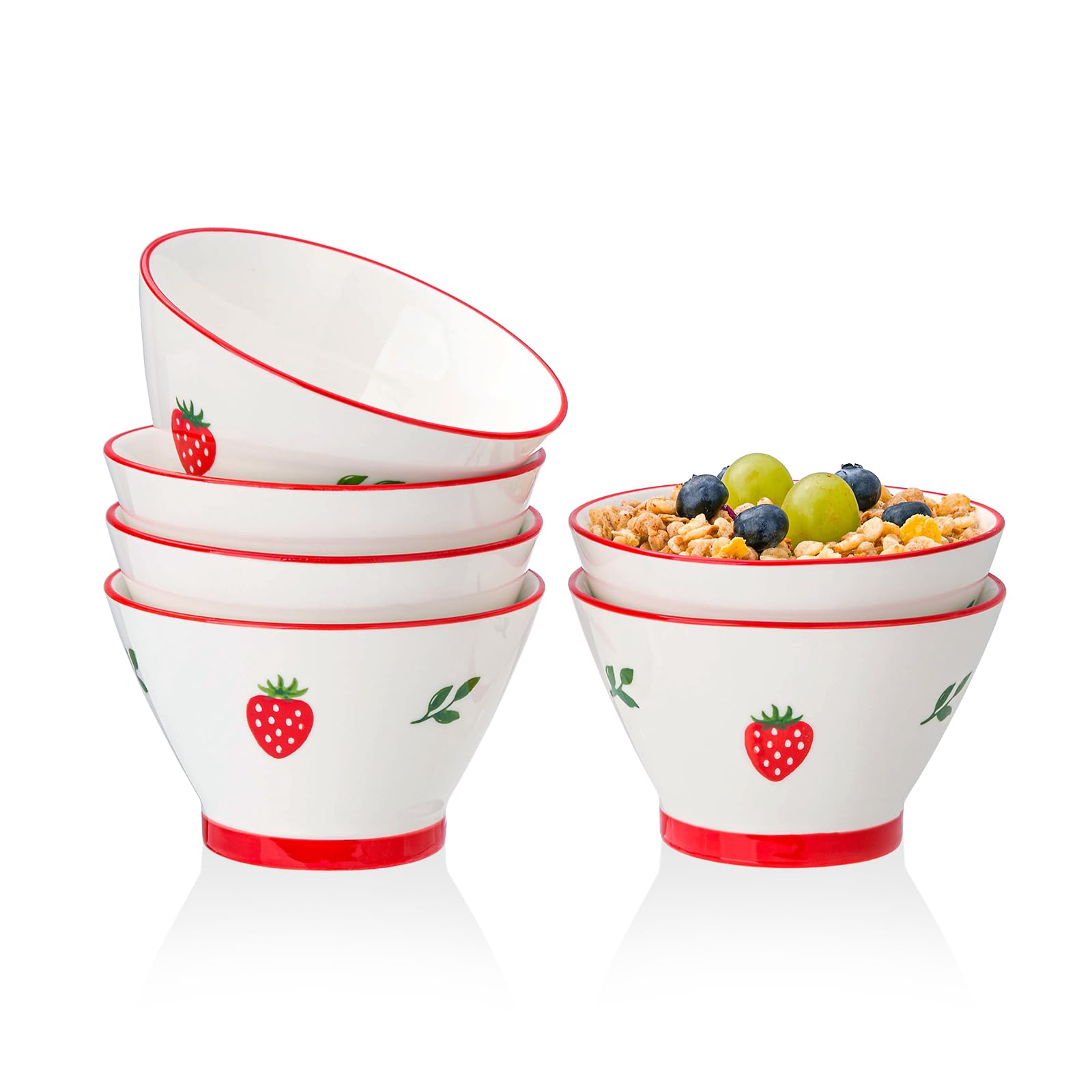 Strawberry Delight Porcelain Bowls - 6 Piece Set - - bowl set