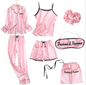 7pc Long Sleeve Pajama Sleepwear Sets Light Pink