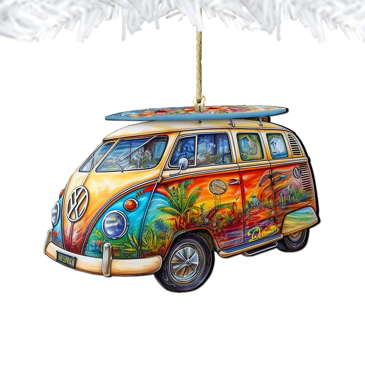 Beach Themed Ornaments - Hippie Van Wooden Ornaments by G.Debrekht Coastal Holiday Decor - 8688203 - - Wooden Ornaments