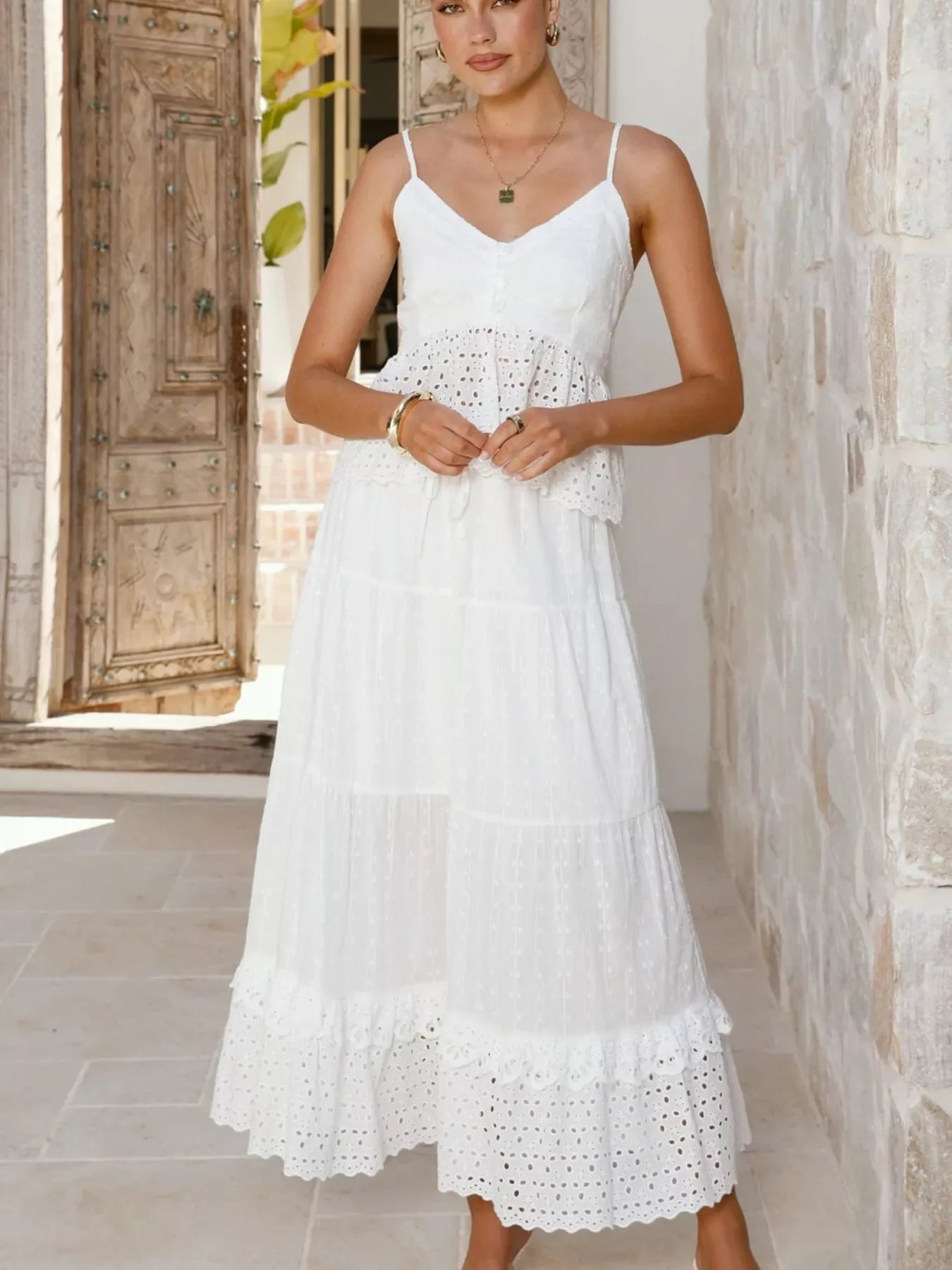 Eyelet V-Neck Cami and Skirt Set- Shopimist- {{Product type}}