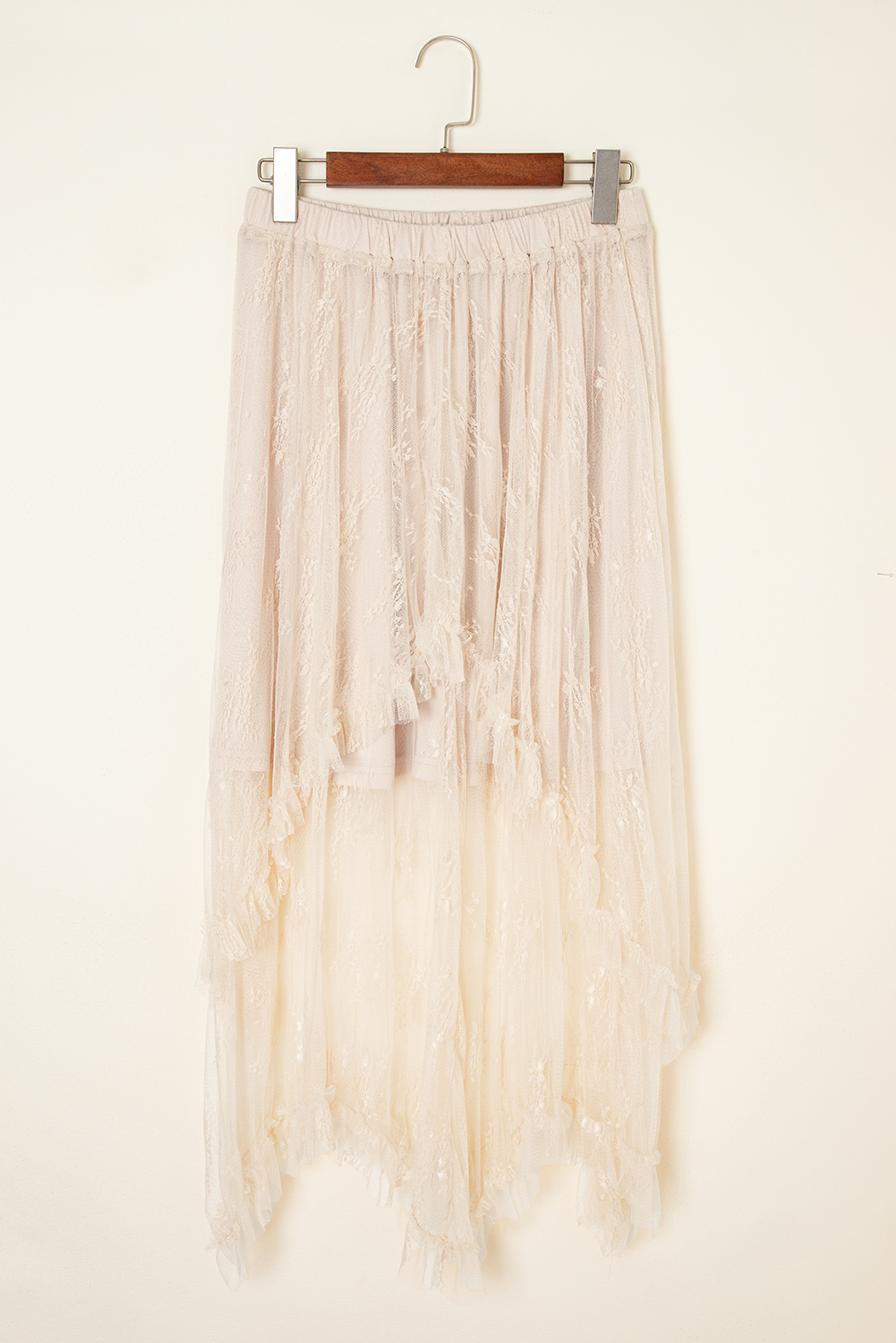 Apricot Lace Cascading Tiered High Waist Maxi Skirt - - Bottoms/Skirts & Petticoat