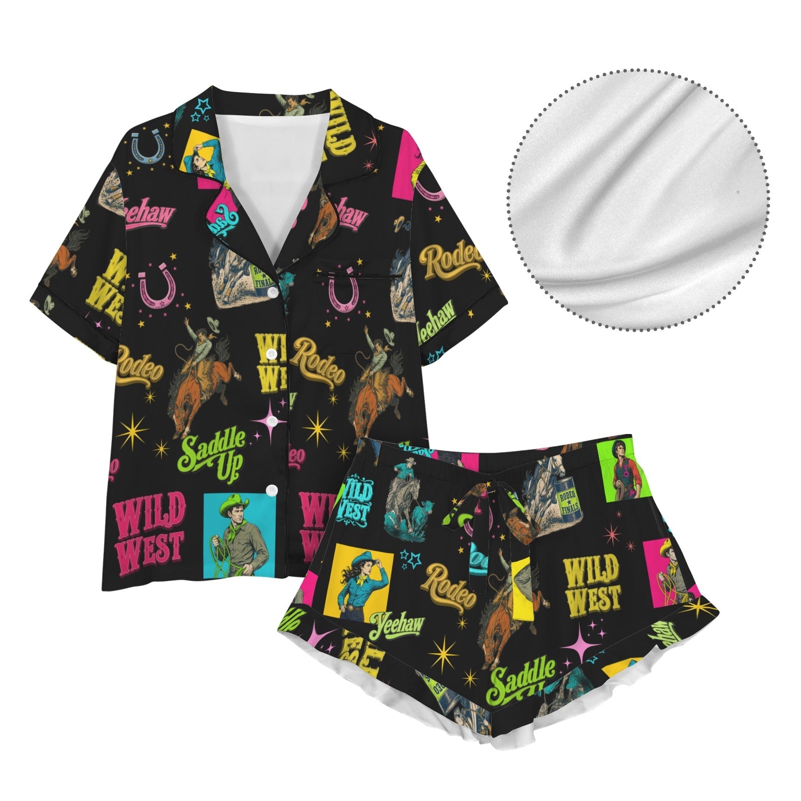 Baha Ranch The Last Roundup Western Rodeo Satin Pajama Set - - Pajama Sets