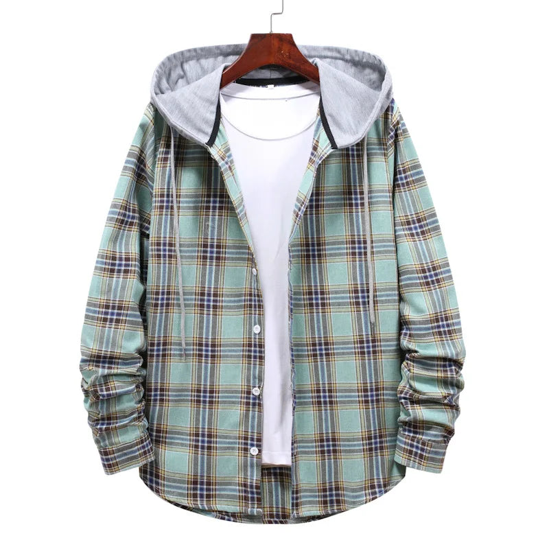 Work Shirt With Hood Mens Plaid Hoodie Shirt