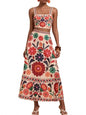 Floral Print Crop Top and Skirt Set - Red -