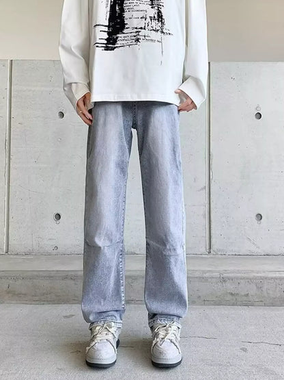Men's Plus Size Vintage Wash Wide Leg Jeans - Light -