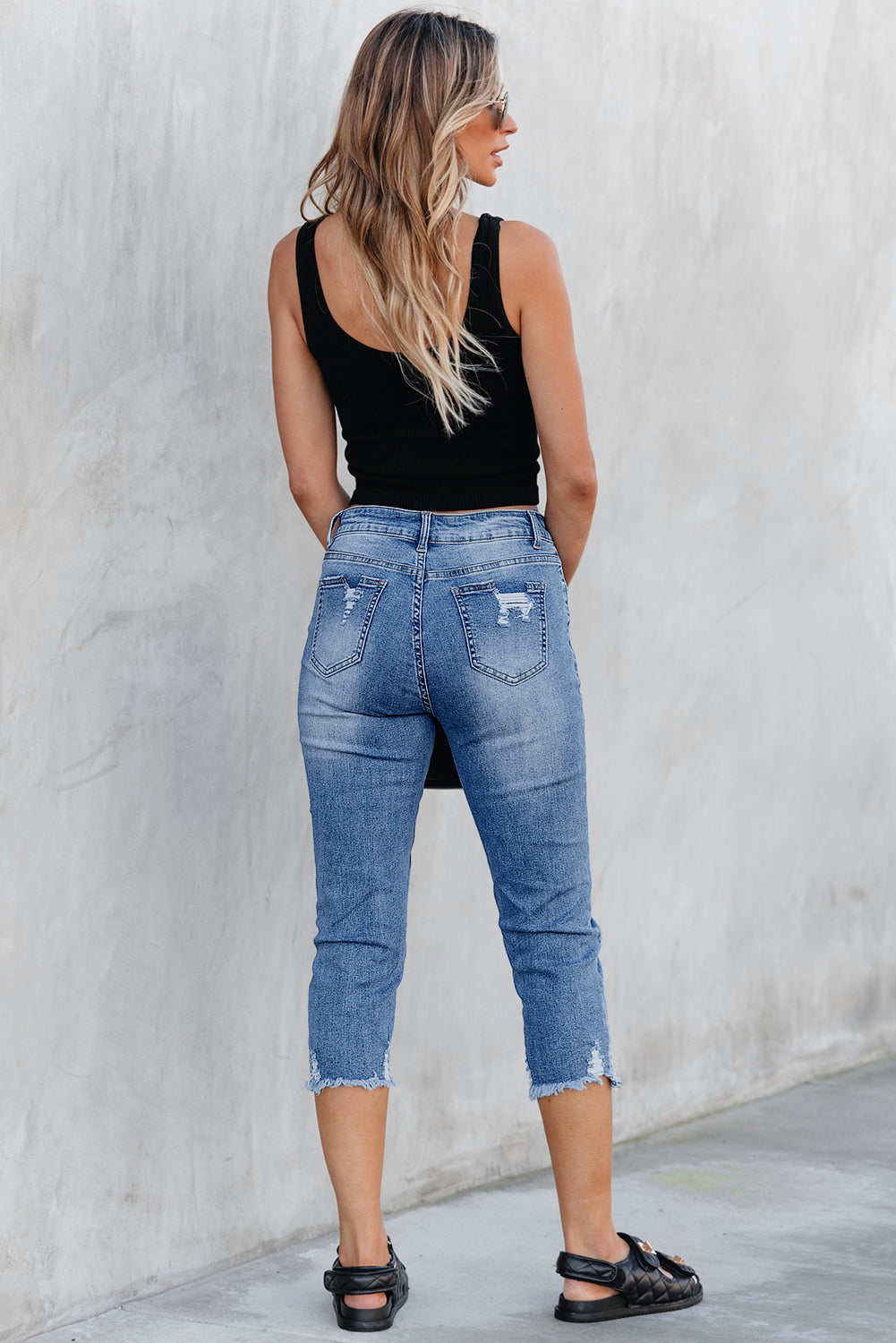 Georgia Skinny Distressed Capri Jeans- Threaded Pear- {{Product type}}