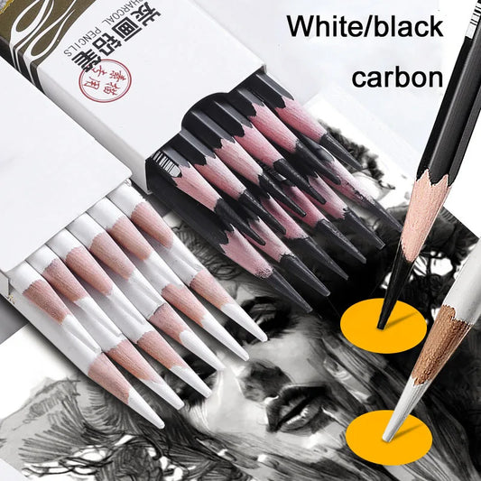 1/3/6 Pcs White Charcoal Pencil Soft Medium Hard Charcoal Art Supplies