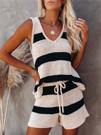 Striped Knit Tank and Shorts Set- Shopimist- {{Product type}}
