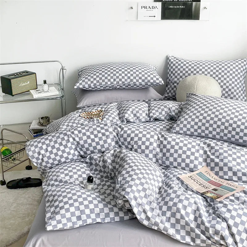 Cotton Double-Sided Design Bedding Set Cotton Checkerboard Bed Set