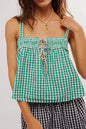 Tied Front Textured Square Neck Cami - Turquoise - Top