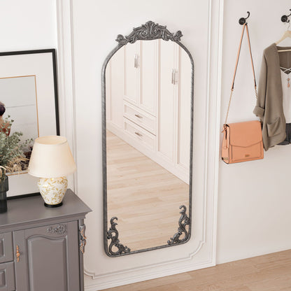 Full Body Arched Mirror With Vintage Carved Applique - - Wall Mirrors
