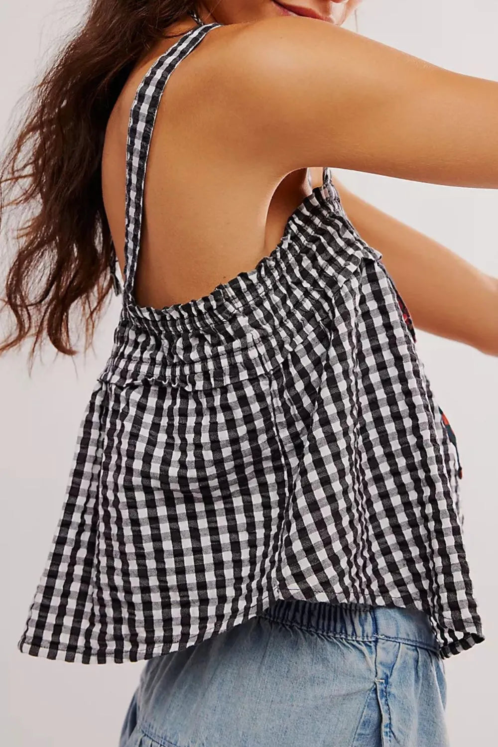 Tied Front Textured Square Neck Cami - - Top