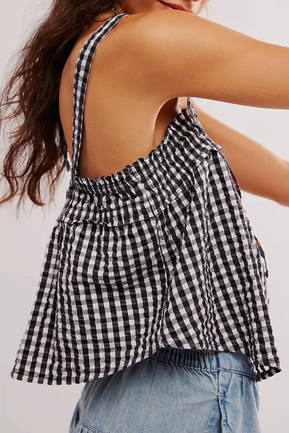 Tied Front Textured Square Neck Cami - - Top