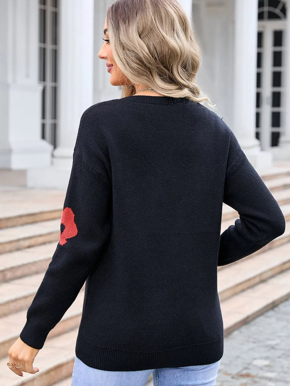 Angel Wings Flower V-Neck Long Sleeve Sweater - -
