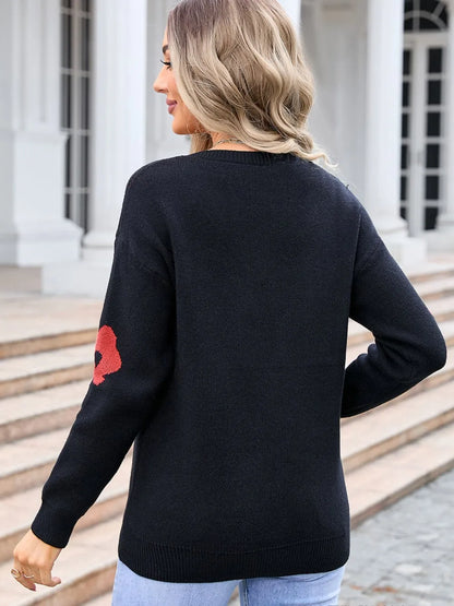 Angel Wings Flower V-Neck Long Sleeve Sweater - -