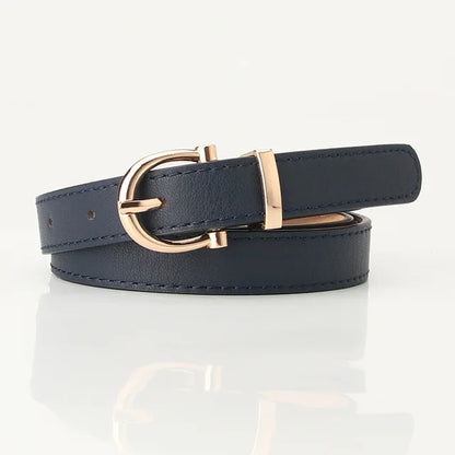 PU Leather Simple Metal Buckle Belt Navy Blue