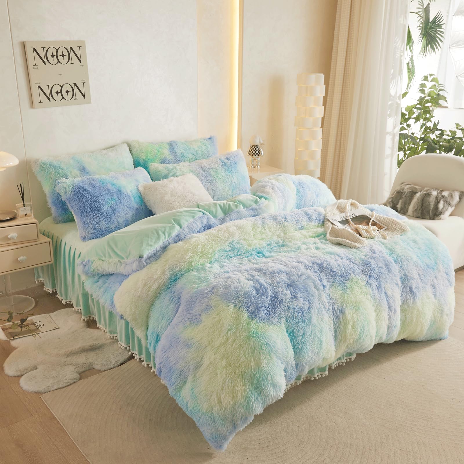 HAIHUA Tie-Dye Sage Green Faux Fur Duvet Cover - - Duvet cover