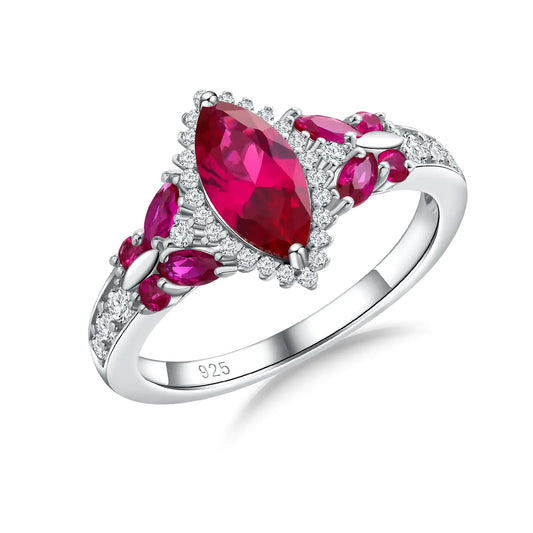 DAYBYDAY Ruby Rings for Women 2ct Marquise Engagement Ring with Halo 925 Sterling Silver Red Gemstone Butterfly Ring Size 6 July Birthstone Jewelry