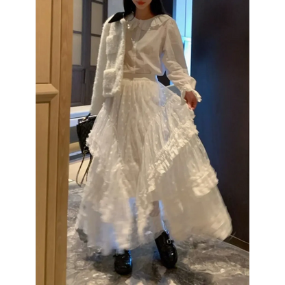 Lace Layered Long Skirt – Elegant Gothic Lolita Princess - - Skirts