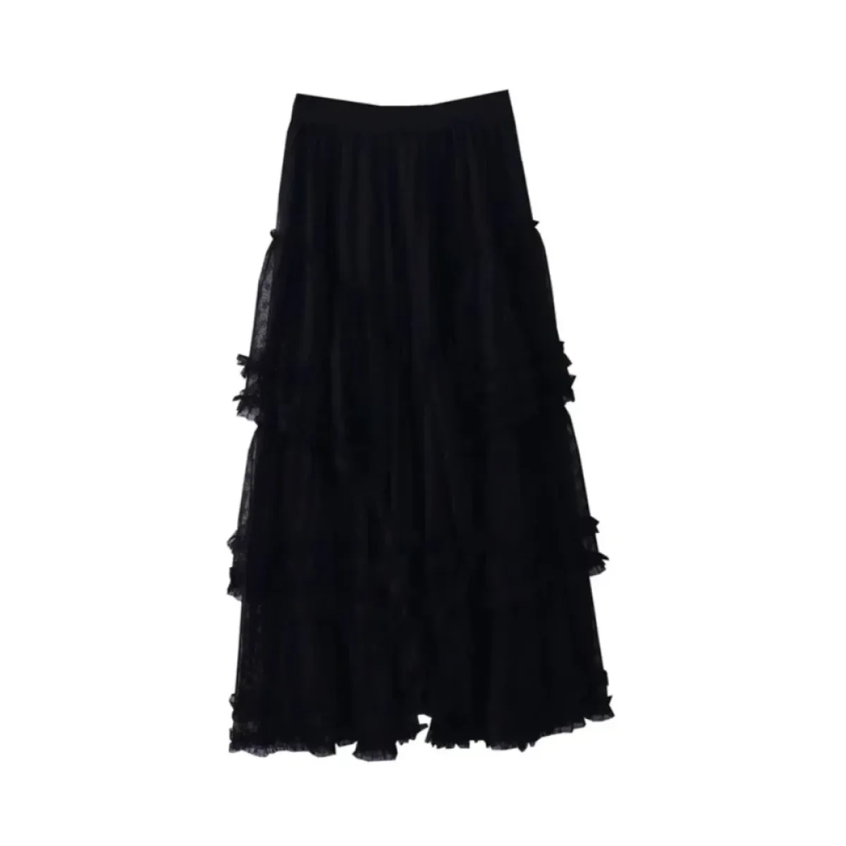 Lace Layered Long Skirt – Elegant Gothic Lolita Princess - Black - Skirts